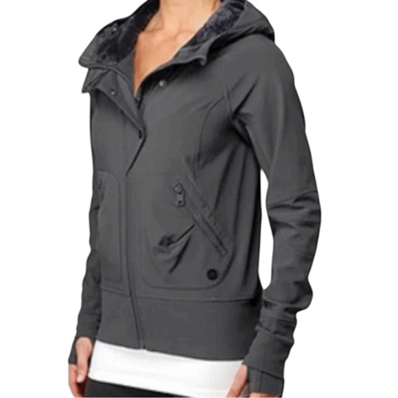 Lululemon Escapade Jacket Gray Fleece Hooded Size 10 Rare Style - Picture 1 of 13